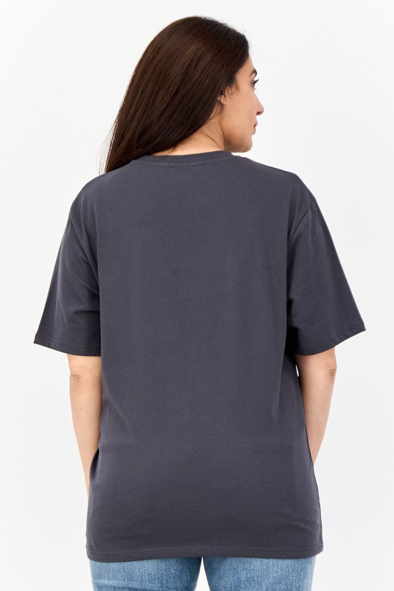 Marlyn Monroe تي شيرت نسائي بحجم كبير بياقة دائرية وطباعة جرافيك، رمادي داكن - Image 4